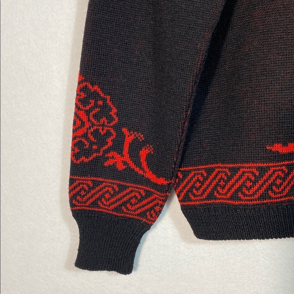 Vintage 70s Pendleton Nordic Red and Black 100% Pure Virgin Wool Cardigan Medium - Picture 10 of 14